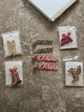 Assorted Rhinestone Western Cowboy Earrings- Pink, Gold, Black